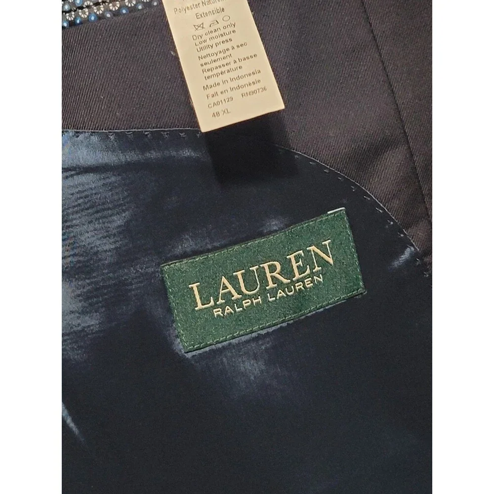 Lauren Ralph Lauren 48 XL blazer jacket 2 button lining faux pockets navy wool